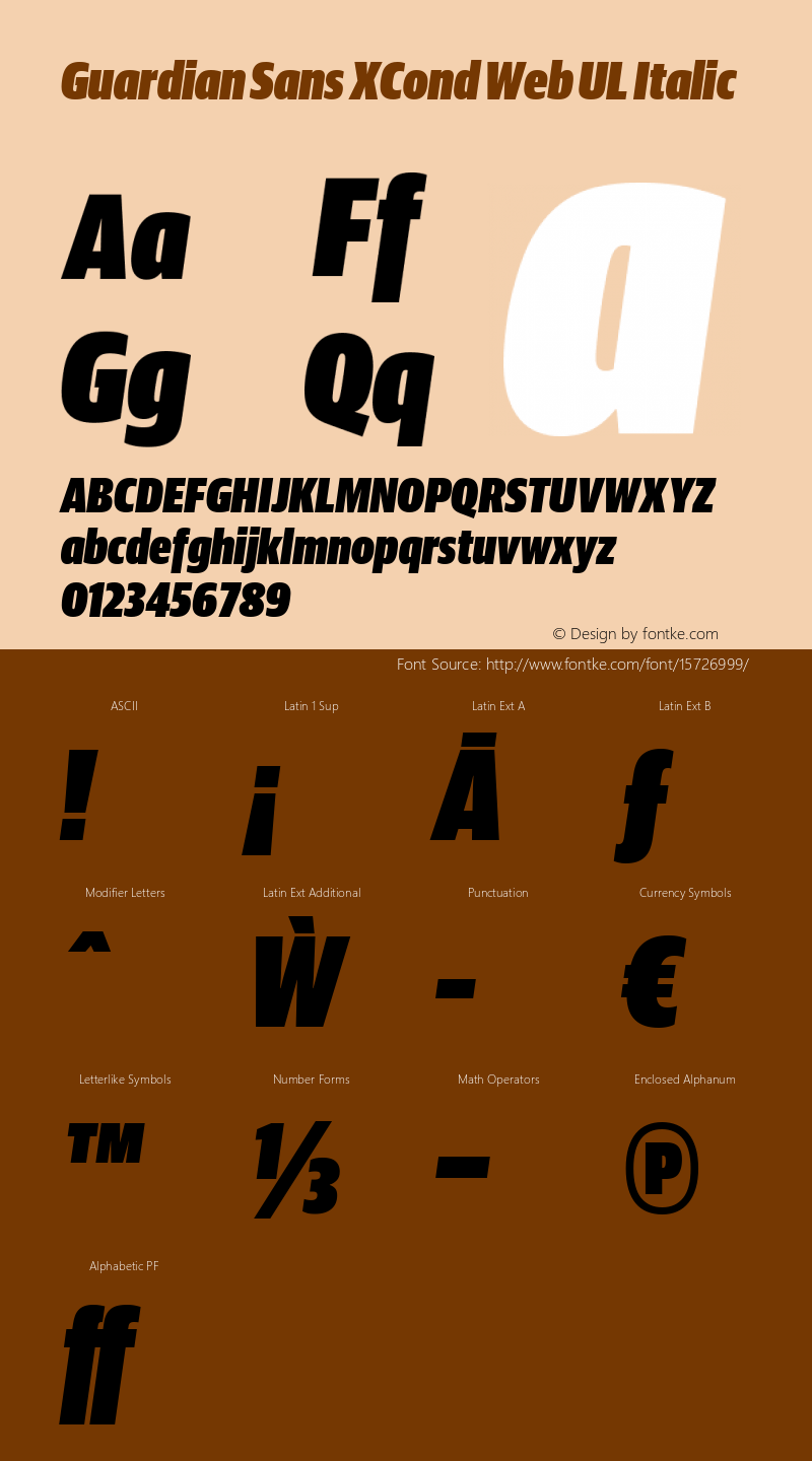 Guardian Sans XCond Web UL Italic Version 1.1 2012 Font Sample