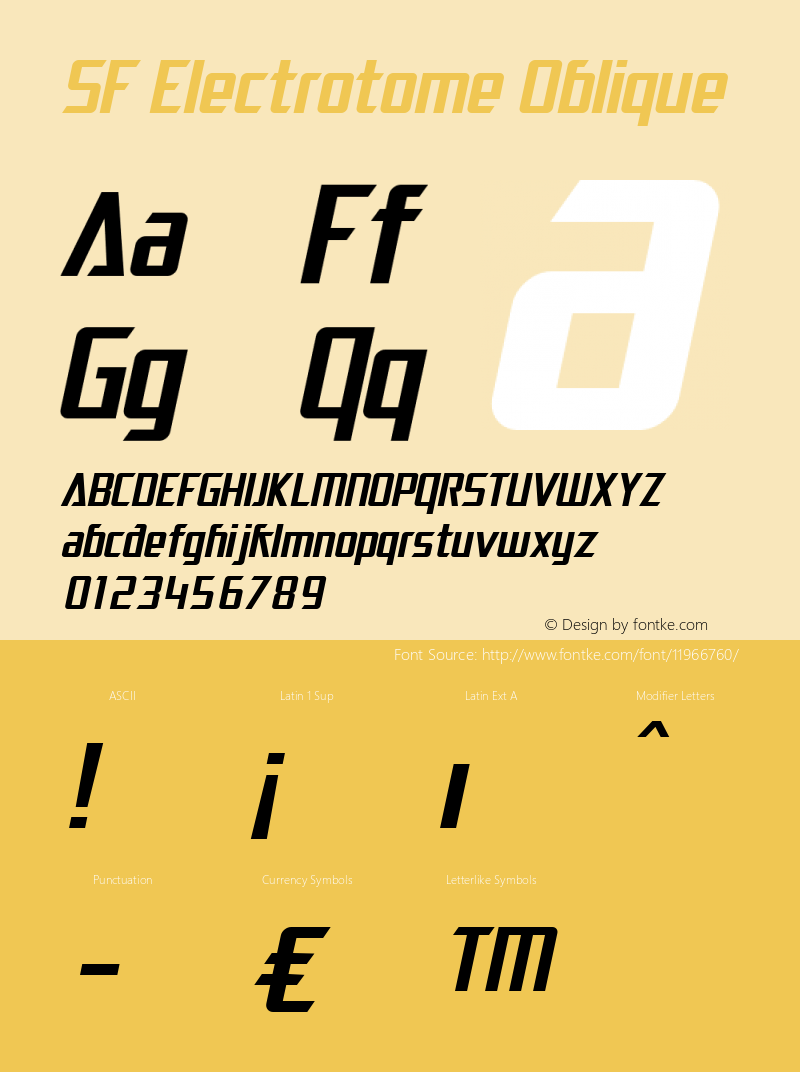 SF Electrotome Oblique ver 1.0; 2000. Freeware. Font Sample