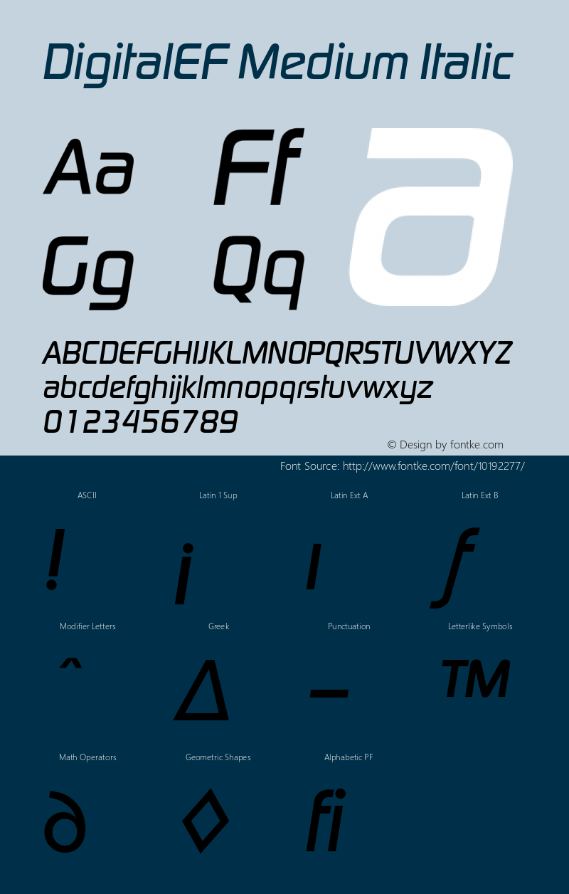 DigitalEF Medium Italic 001.000 Font Sample