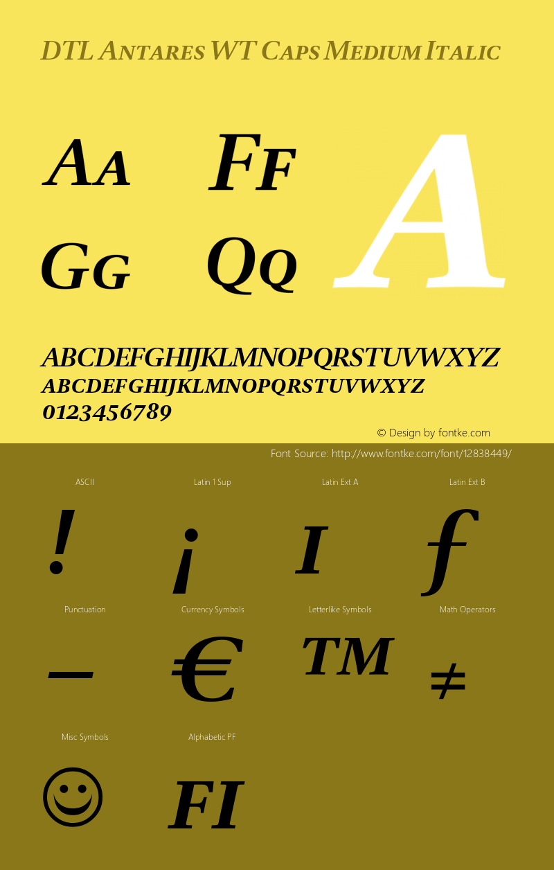 DTL Antares WT Caps Medium Italic Version 001.000 Font Sample