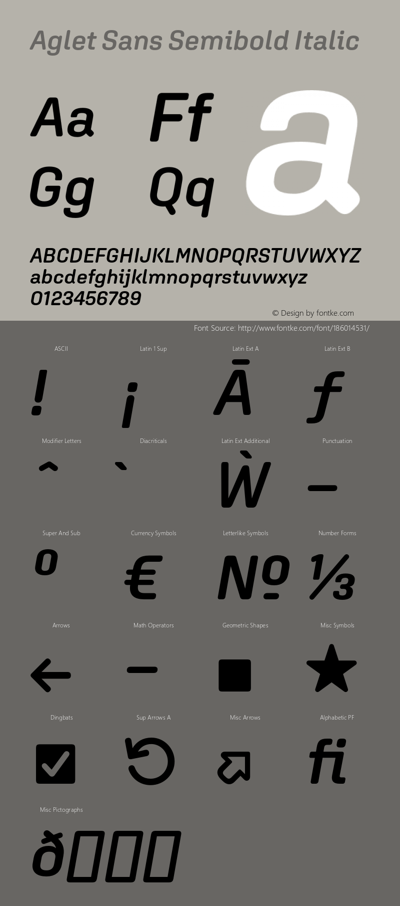 Aglet Sans Semibold Italic Version 1.002;hotconv 1.0.116;makeotfexe 2.5.65601图片样张