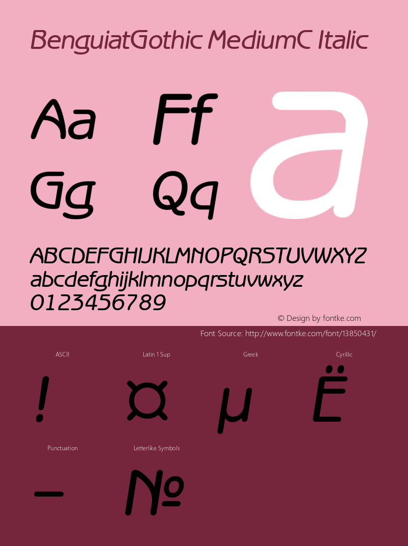 BenguiatGothic MediumC Italic Version 001.000 Font Sample