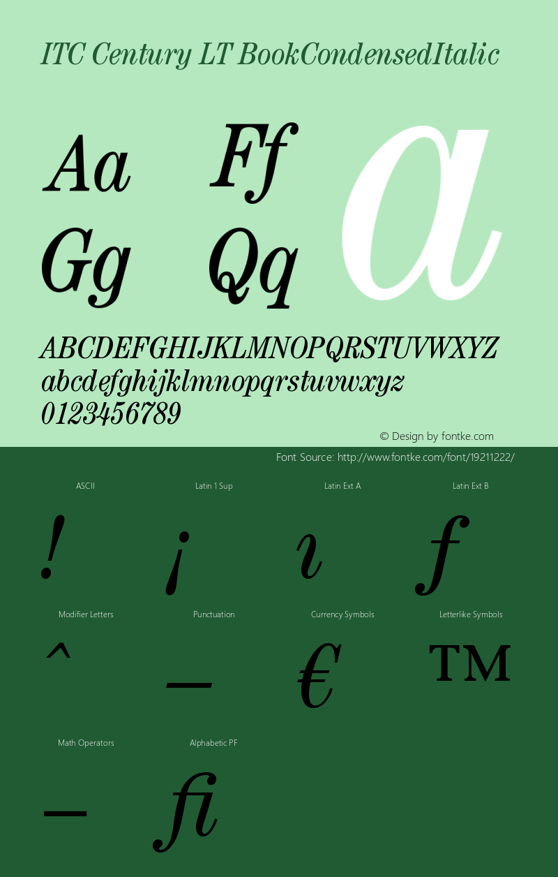 ITC Century LT Book Condensed Italic Version 006.000 Font Sample