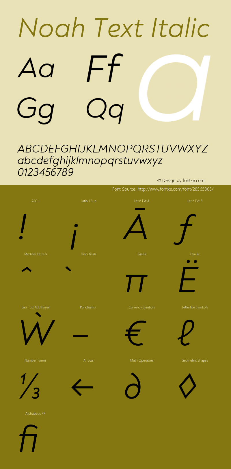 Noah Text Regular Italic Version 1.000; ttfautohint (v1.8) Font Sample