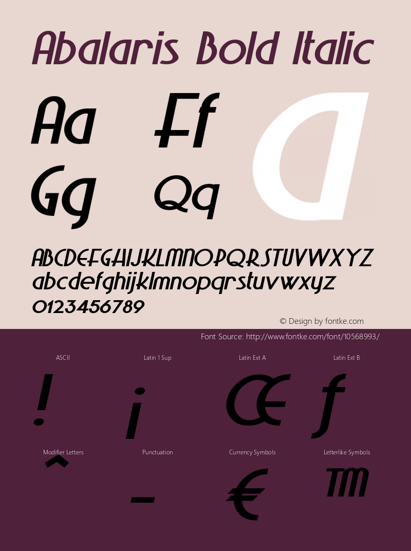 Abalaris Bold Italic Version 1.000 Font Sample