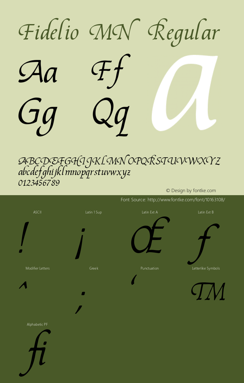 Fidelio MN Regular Version 001.003 Font Sample