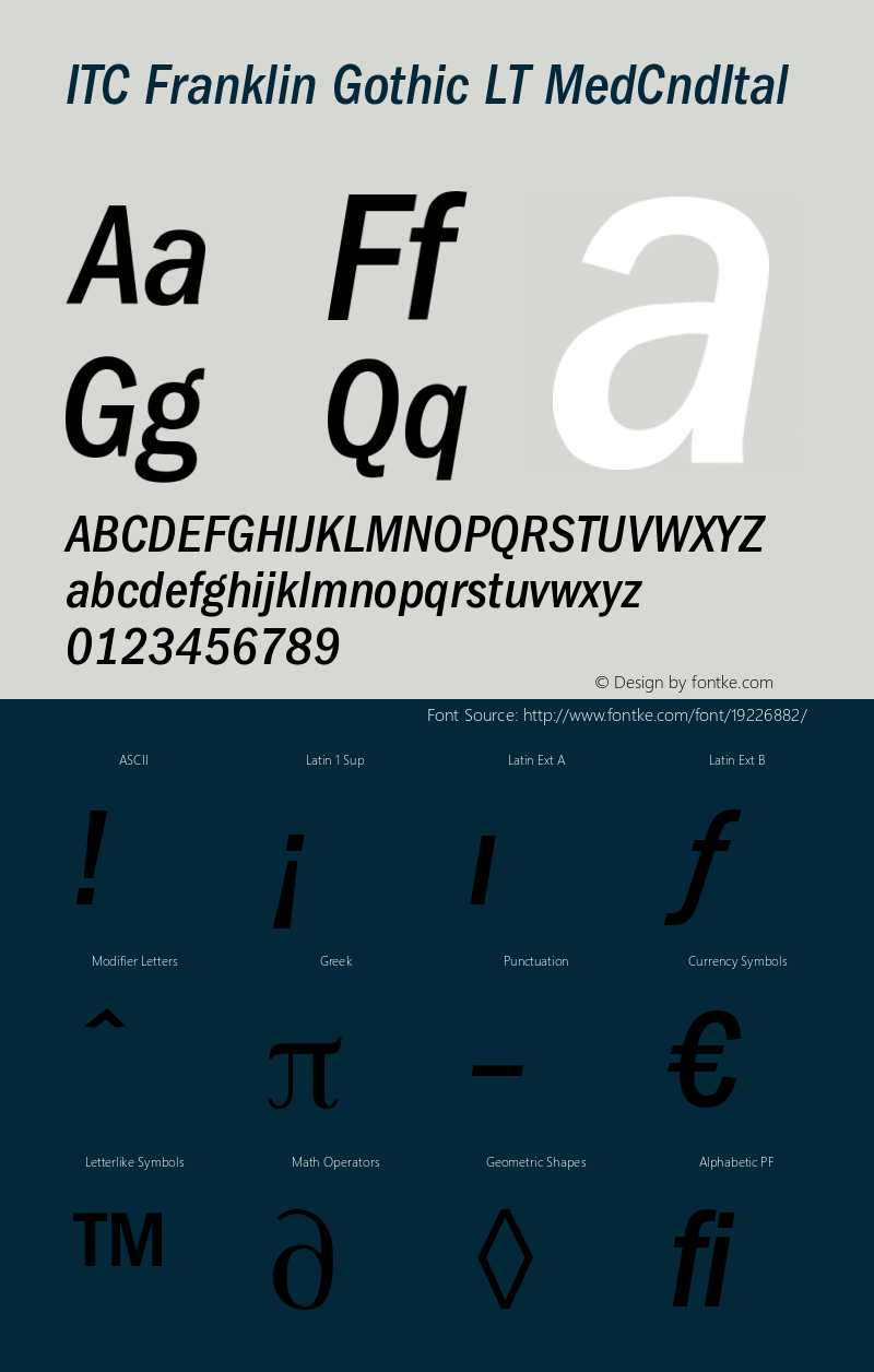 ITC Franklin Gothic LT Medium Condensed Italic Version 006.000 Font Sample