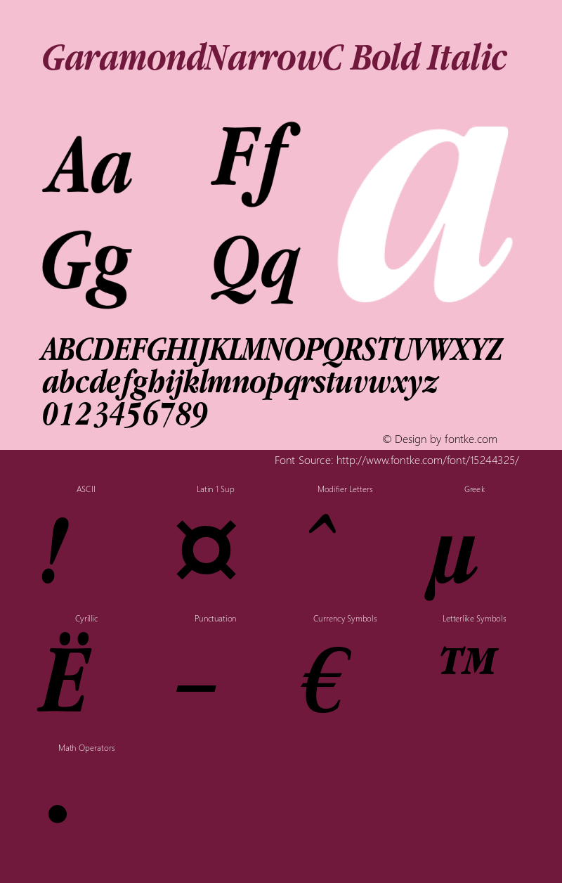 GaramondNarrowC Bold Italic OTF 1.0;PS 001.000;Core 116;AOCW 1.0 161 Font Sample