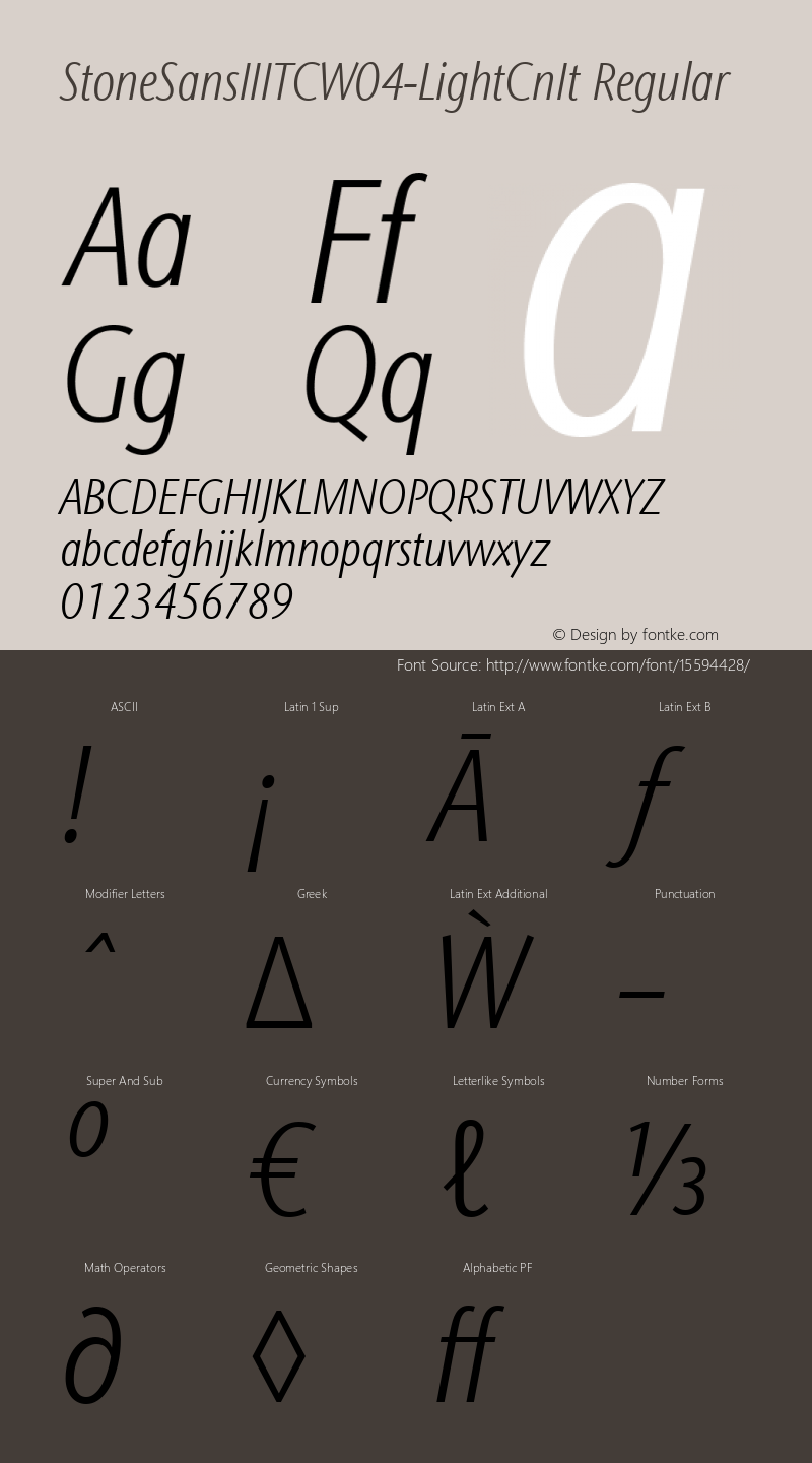 StoneSansIIITCW04-LightCnIt Regular Version 1.00 Font Sample