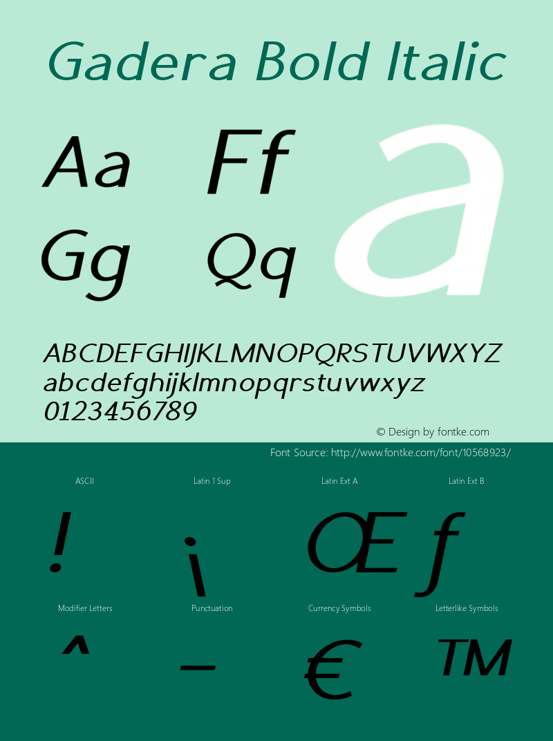 Gadera Bold Italic Version 1.000 Font Sample