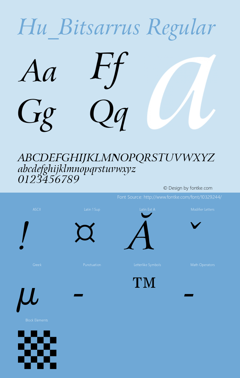 Hu_Bitsarrus Regular Copyright (c) 1997 by WoodStone. Font Sample