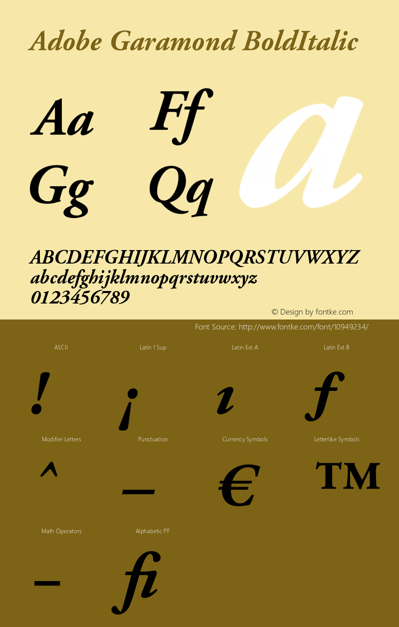 Adobe Garamond BoldItalic Version 001.003 Font Sample