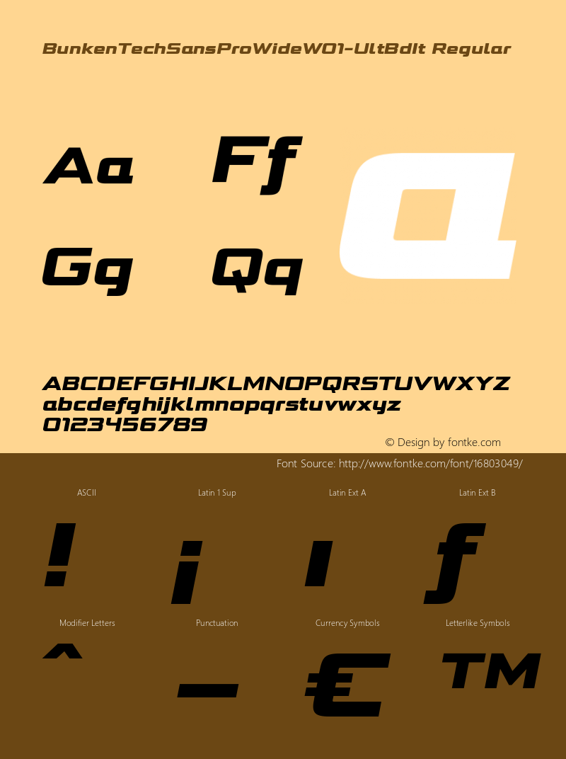 BunkenTechSansProWideW01-UltBdIt Regular Version 1.34 Font Sample