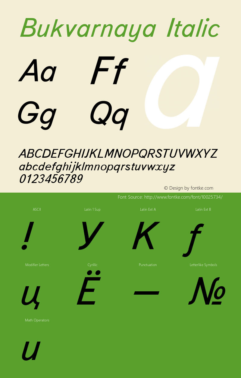 Bukvarnaya Italic 001.001 Font Sample