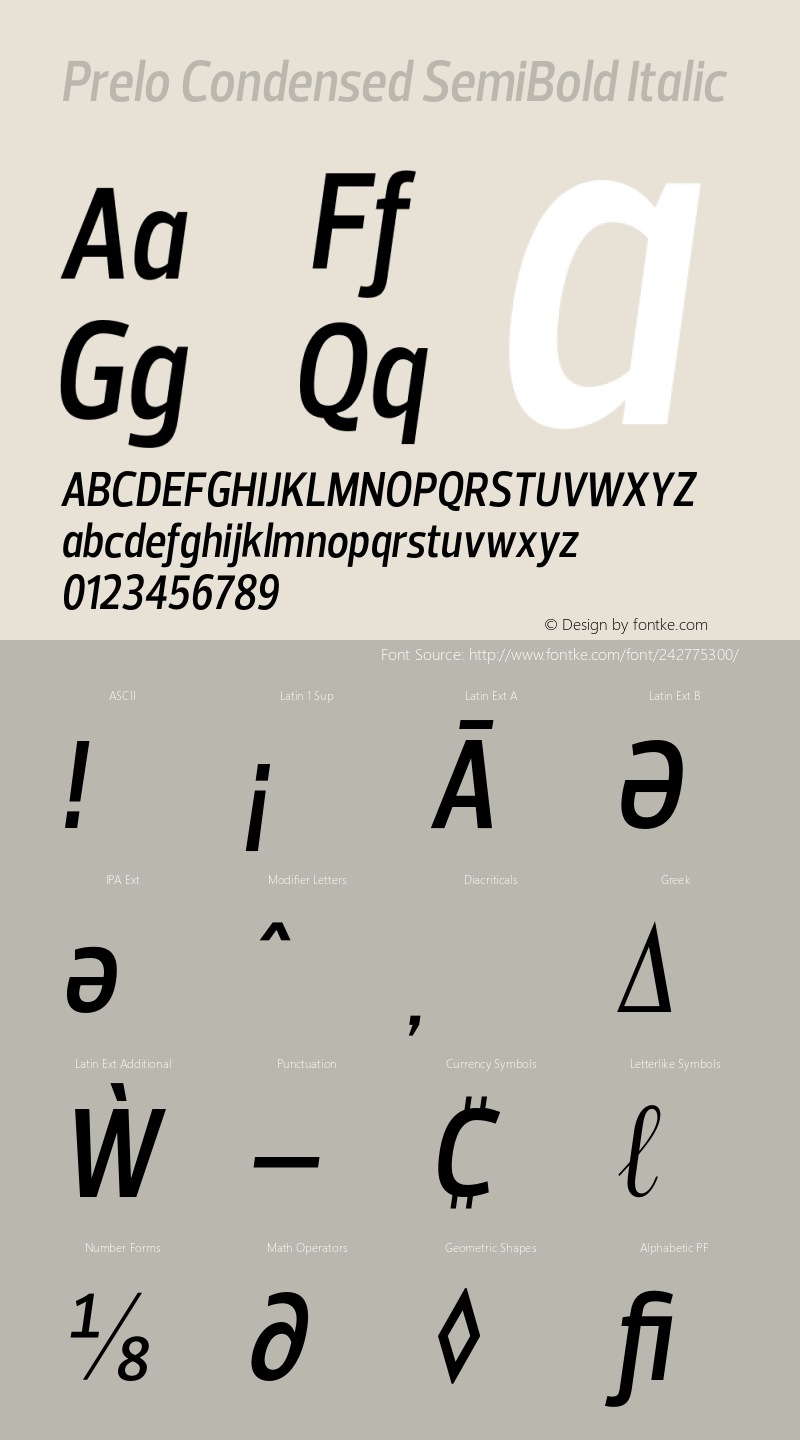 Prelo Condensed SemiBold Italic Version 1.001;PS 001.001;hotconv 1.0.70;makeotf.lib2.5.58329图片样张