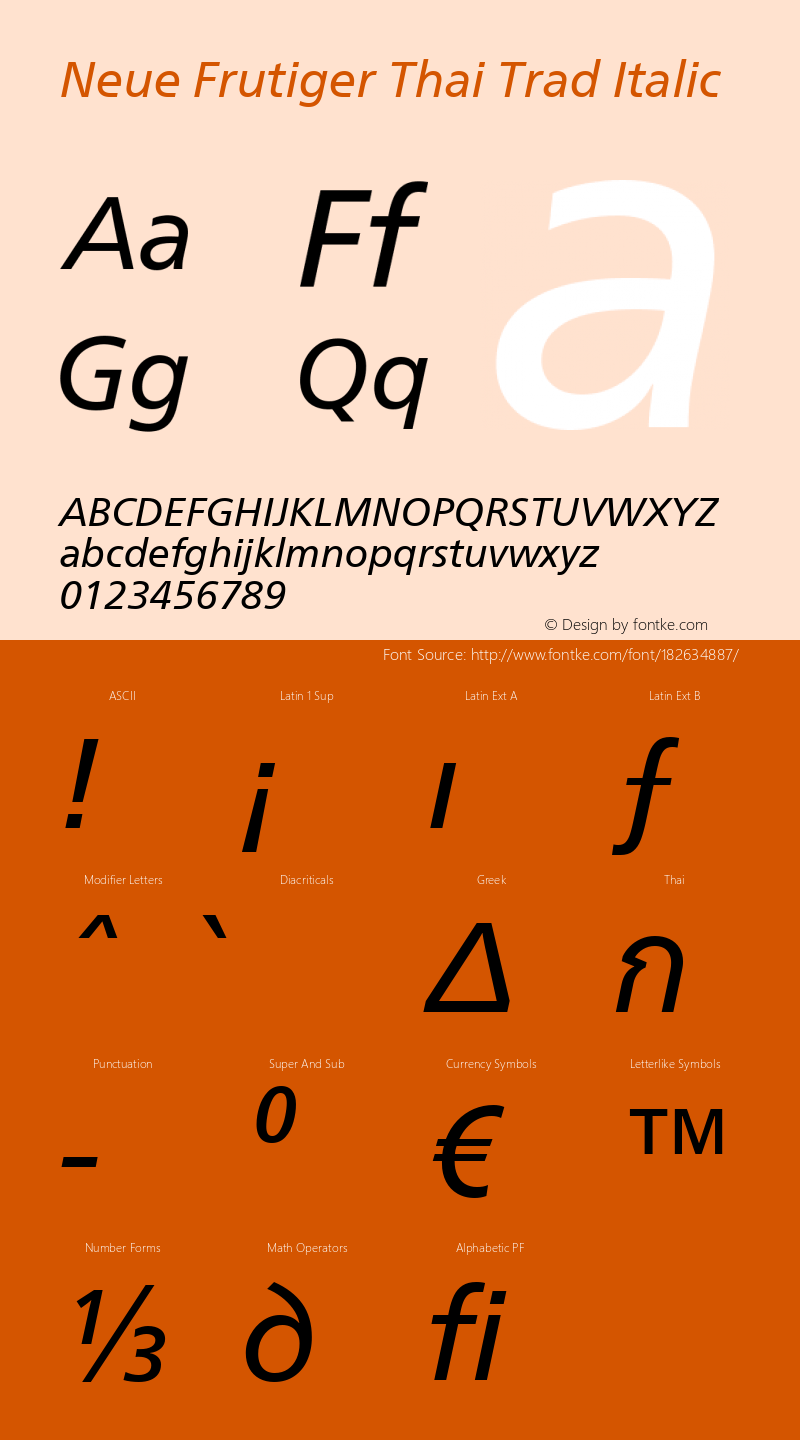 Neue Frutiger Thai Trad Italic Version 1.10, build 14, s3图片样张