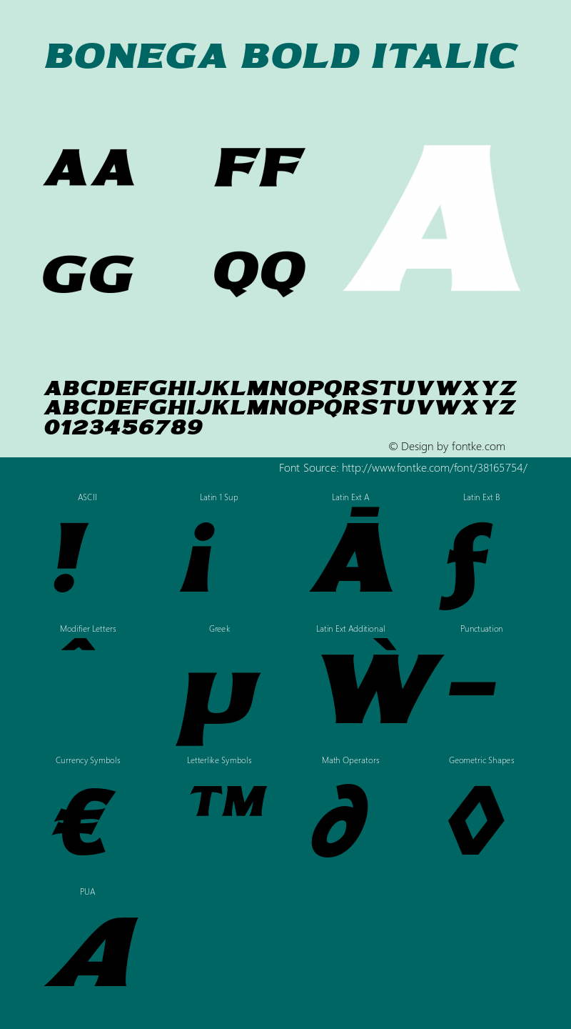 Bonega-BoldItalic Version 1.000 Font Sample