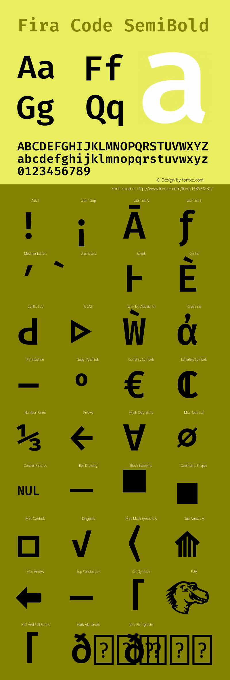 Fira Code SemiBold Version 5.002 Font Sample