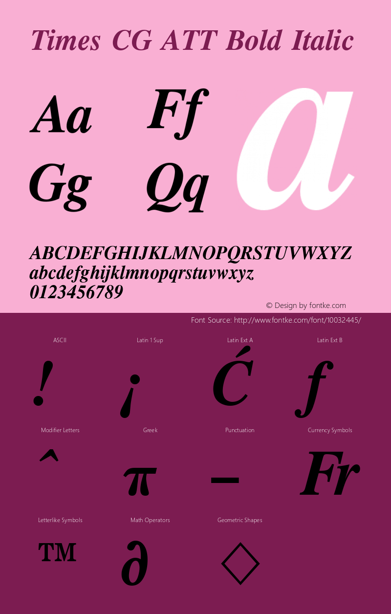 Times CG ATT Bold Italic 1.0 Font Sample