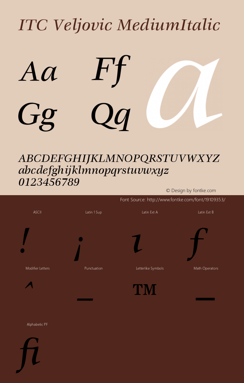 ITC Veljovic Medium Italic Version 001.000 Font Sample