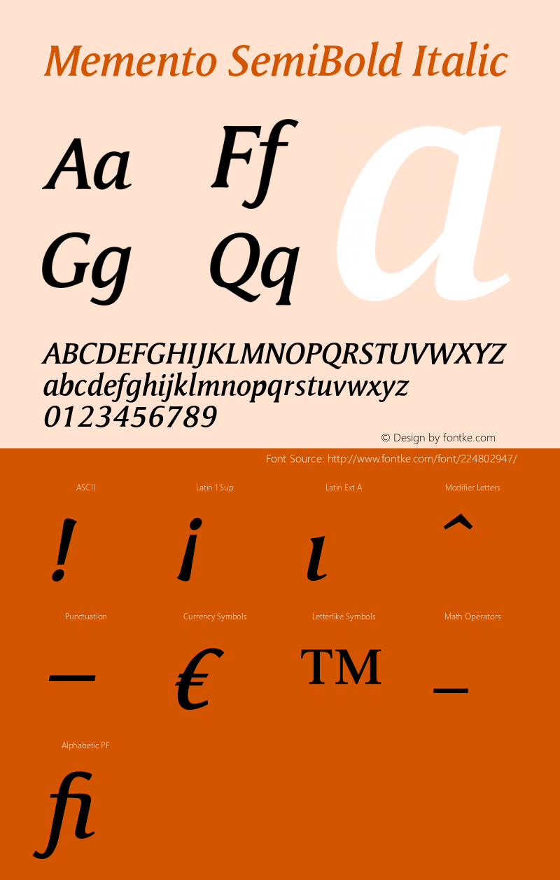 Memento SemiBold Italic Version 1.00图片样张