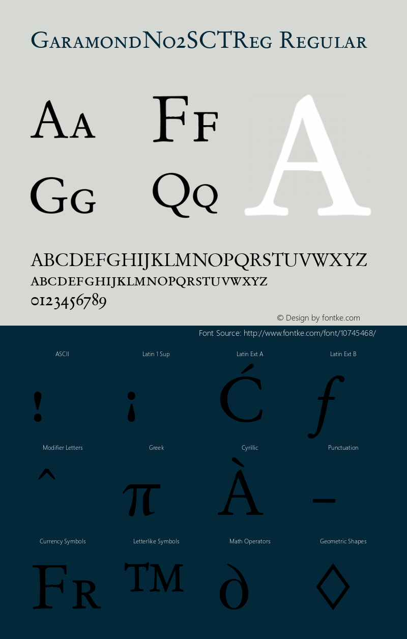 GaramondNo2SCTReg Regular Version 001.005 Font Sample