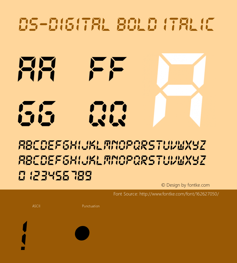 DS-Digital Bold Italic DS core font: V1.00 Sun Jan 03 08:19:29 1999 Font Sample