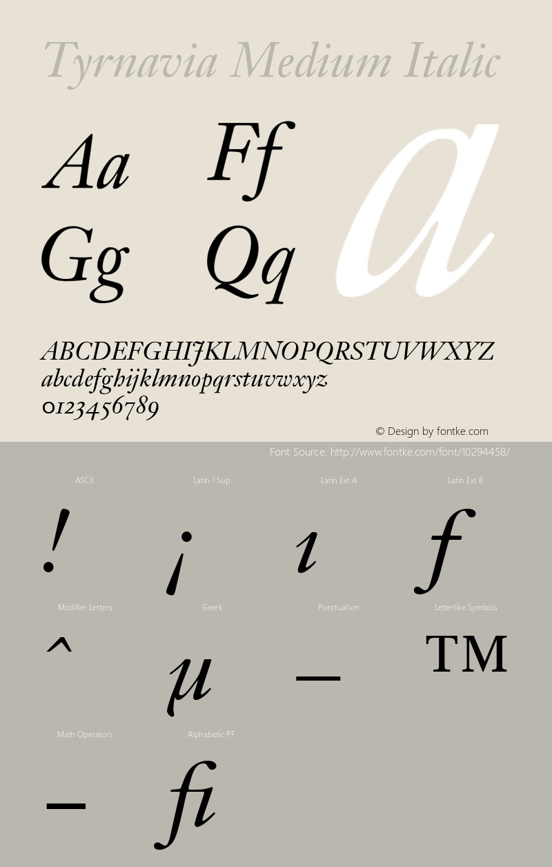 Tyrnavia Medium Italic 001.000 Font Sample