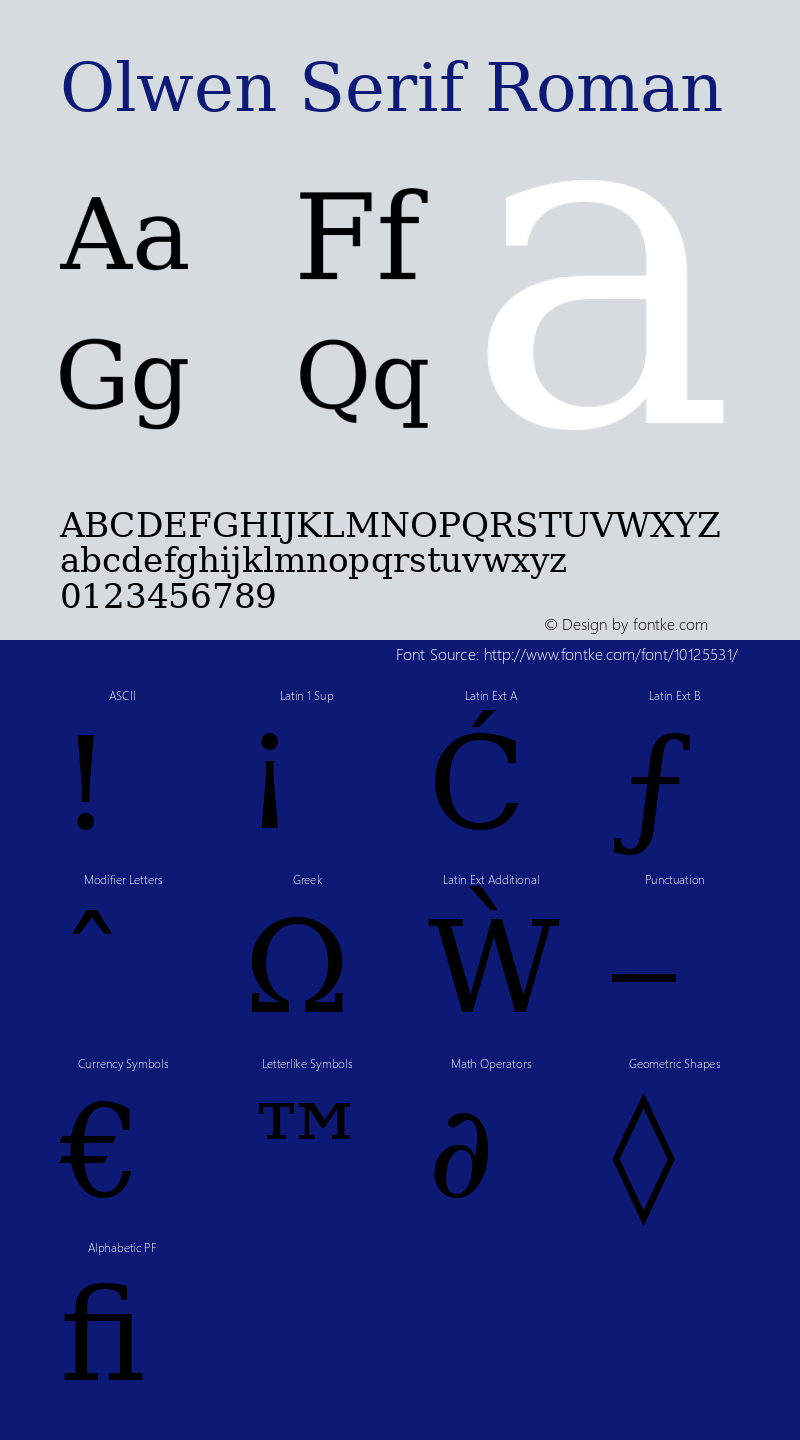 Olwen Serif Roman 0.1 Font Sample