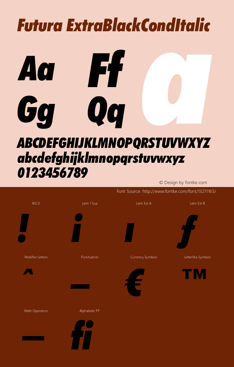 Futura ExtraBlackCondItalic Version 003.001 Font Sample