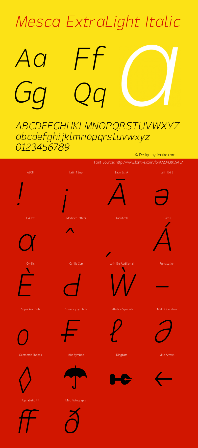 Mesca-ExtraLightItalic Version 1.000图片样张