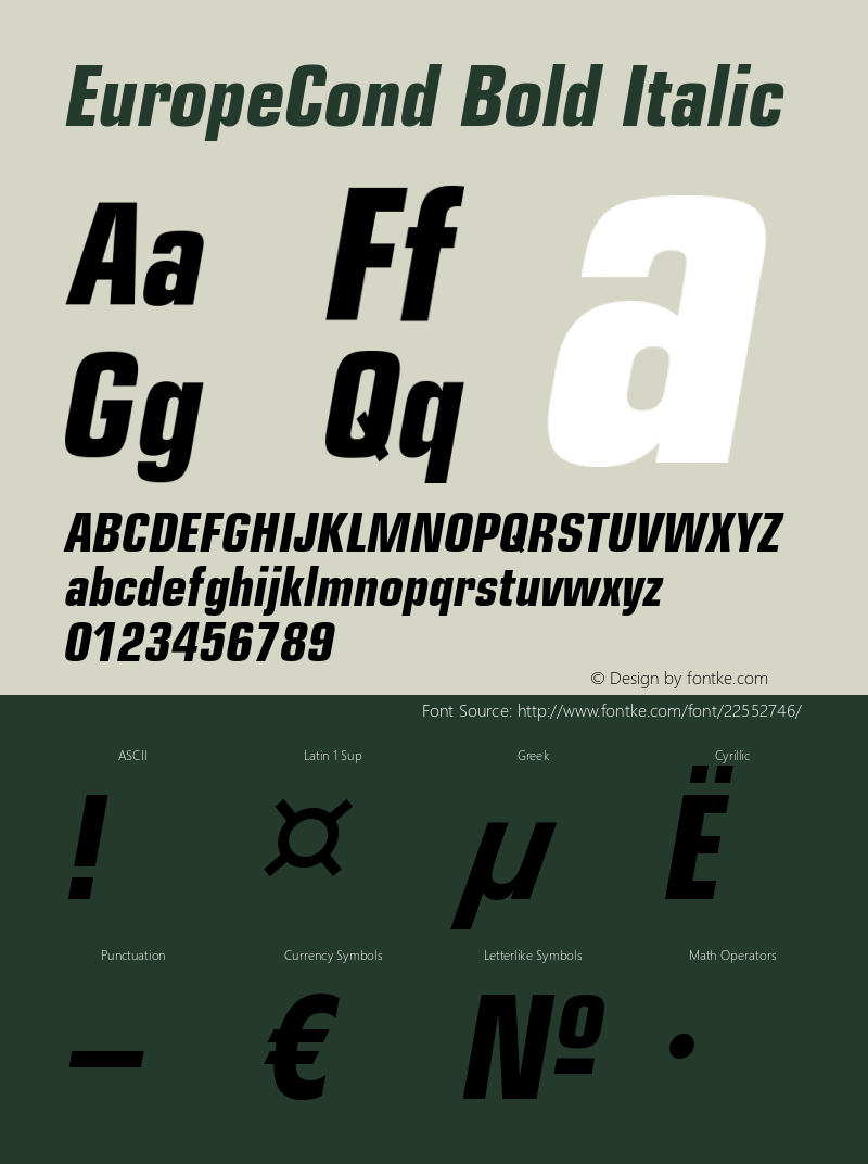 EuropeCond-Bold-Italic OTF 1.0;PS 001.001;Core 116;AOCW 1.0 161 Font Sample