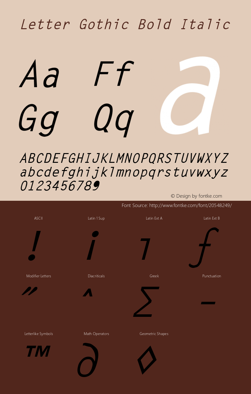 Letter Gothic Bold Italic (C)opyright 1992 WSI:8/23/92 Font Sample