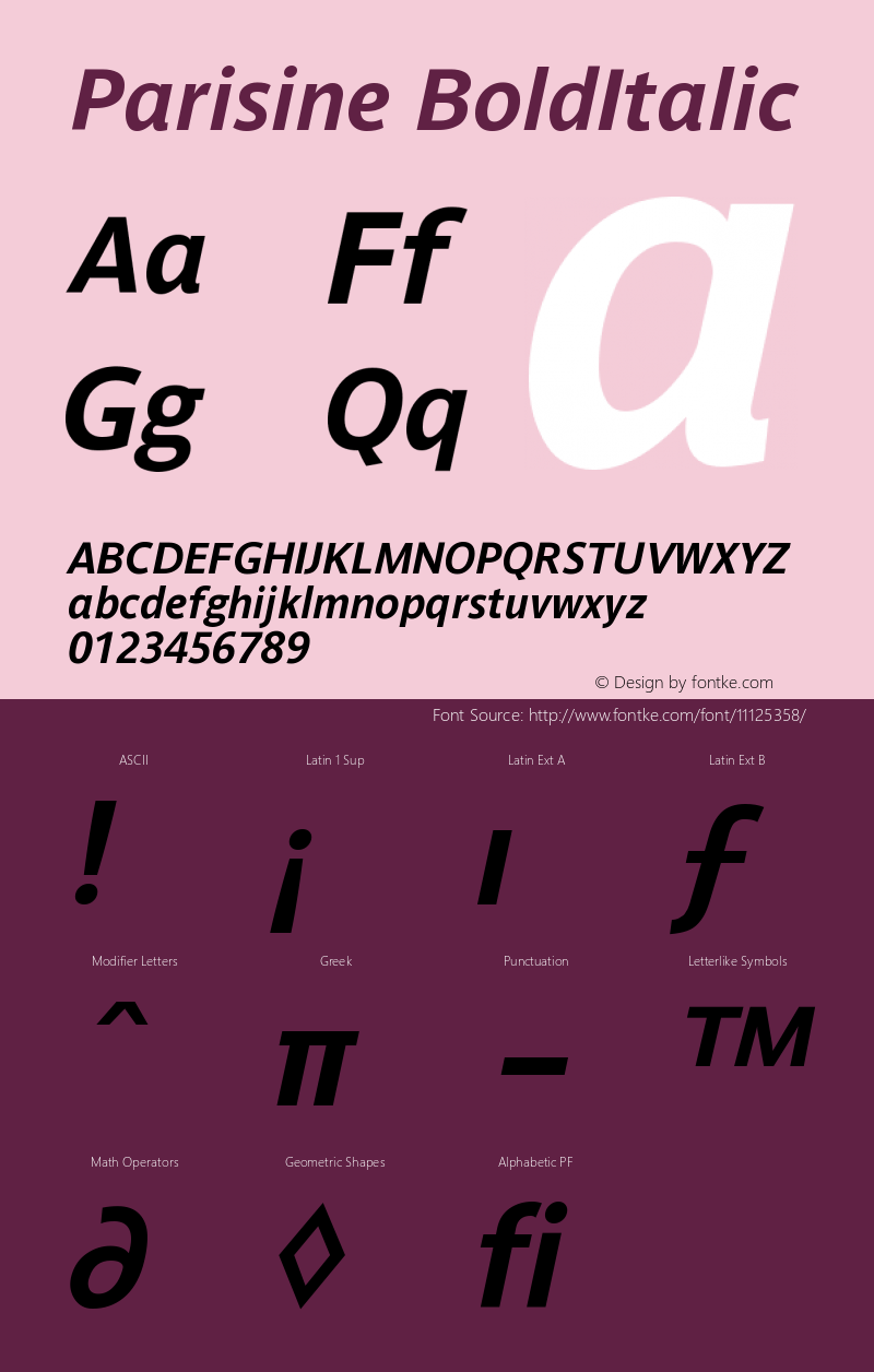 Parisine BoldItalic Version 001.000 Font Sample