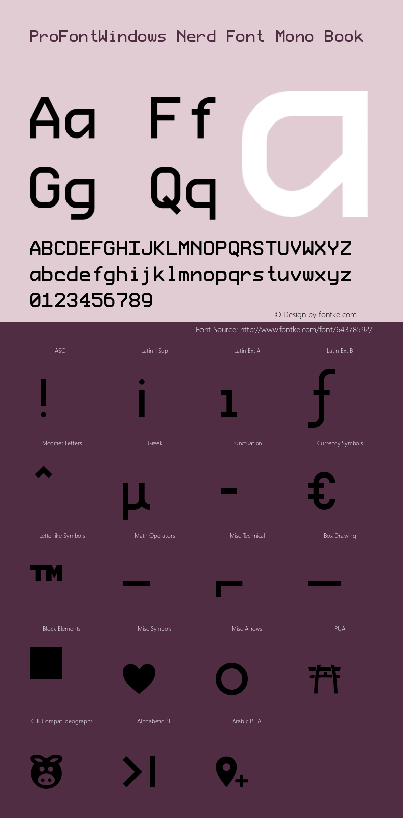 ProFontWindows Nerd Font Complete Mono ProFontWindows 2.3 Font Sample