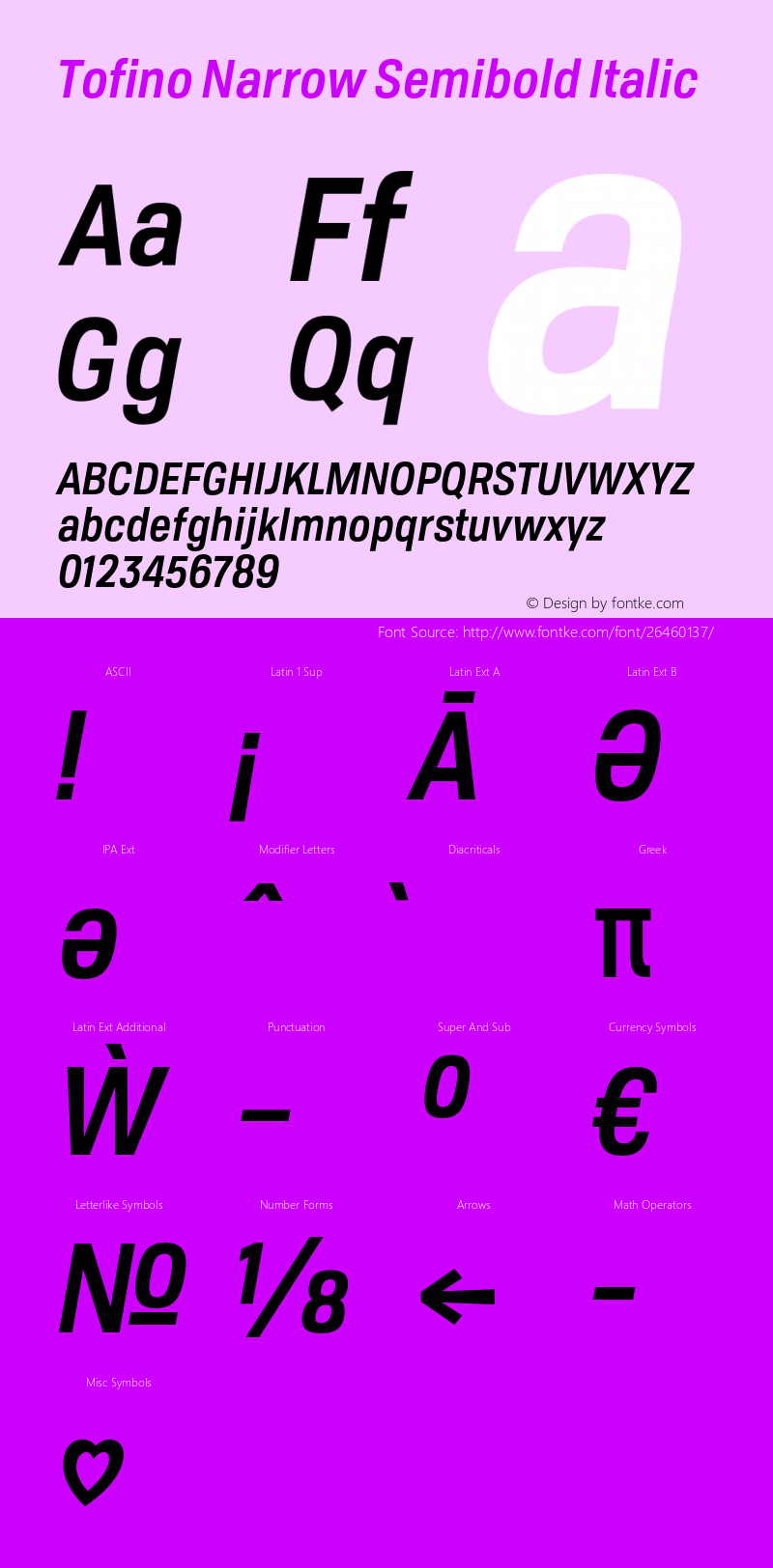 Tofino Narrow Semibold Italic Version 3.000;PS 003.000;hotconv 1.0.88;makeotf.lib2.5.64775 Font Sample