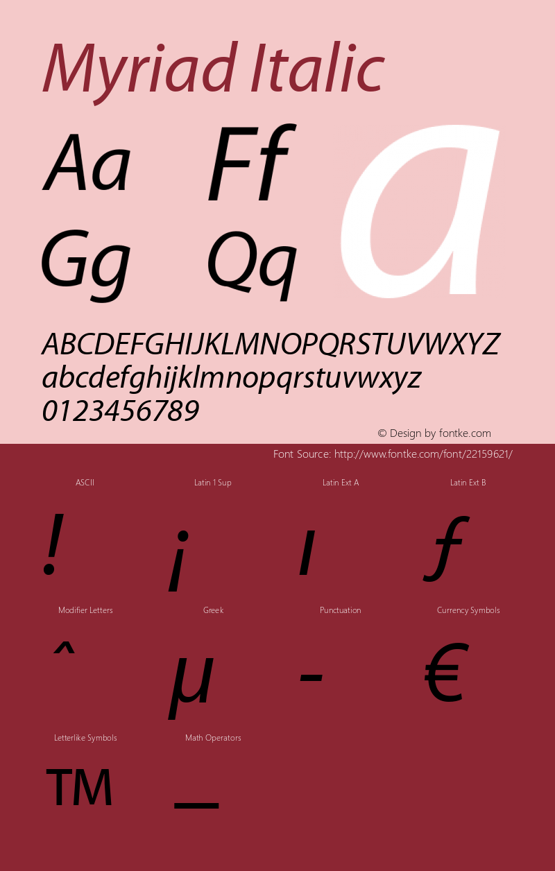 Myriad Italic Macromedia Fontographer 4.1.2 09/01/02 Font Sample