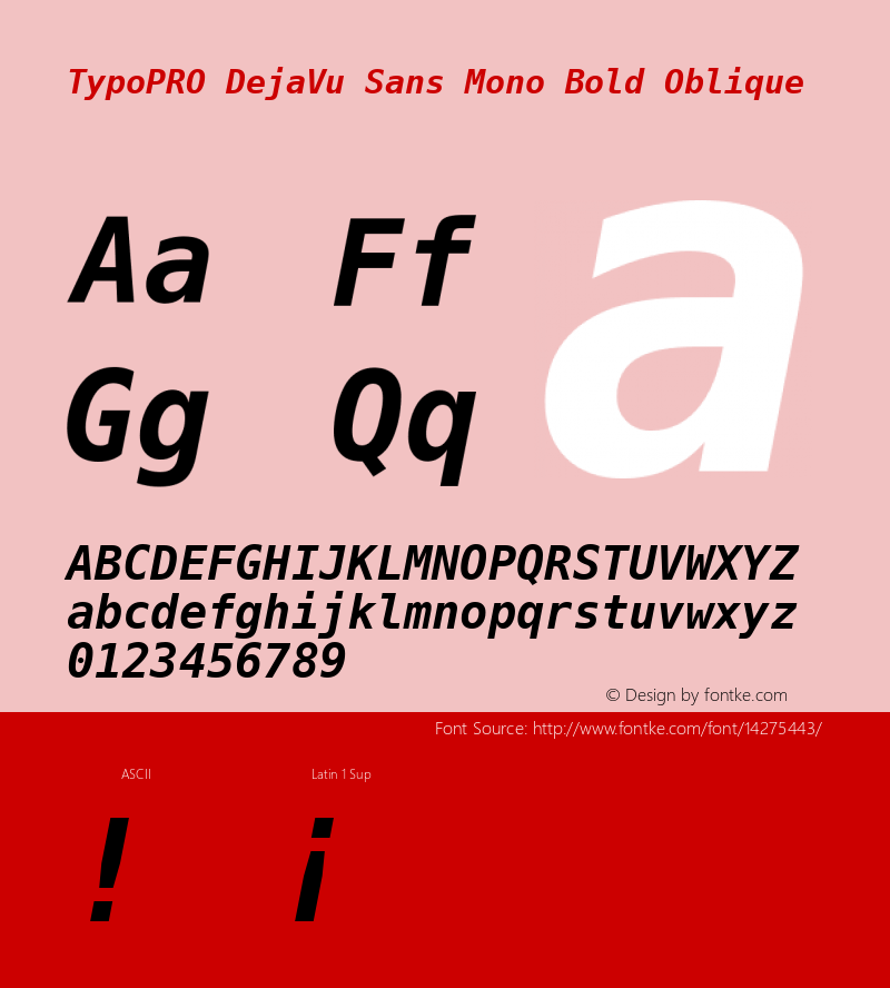 TypoPRO DejaVu Sans Mono Bold Oblique Version 2.34 Font Sample