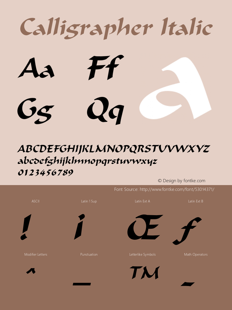 CalligrapherItalic Altsys Fontographer 4.1 5/24/96 {DfLp-URBC-66E7-7FBL-FXFA} Font Sample