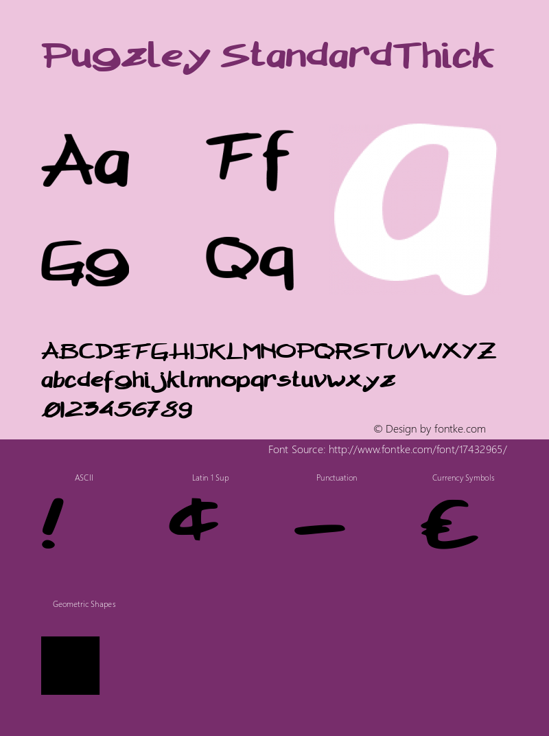 Pugzley StandardThick Version 001.000 Font Sample