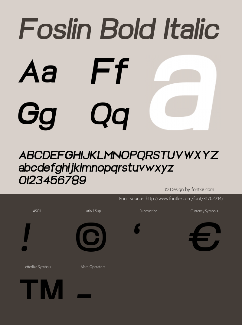 Foslin Bold Italic Version 1.000 Font Sample