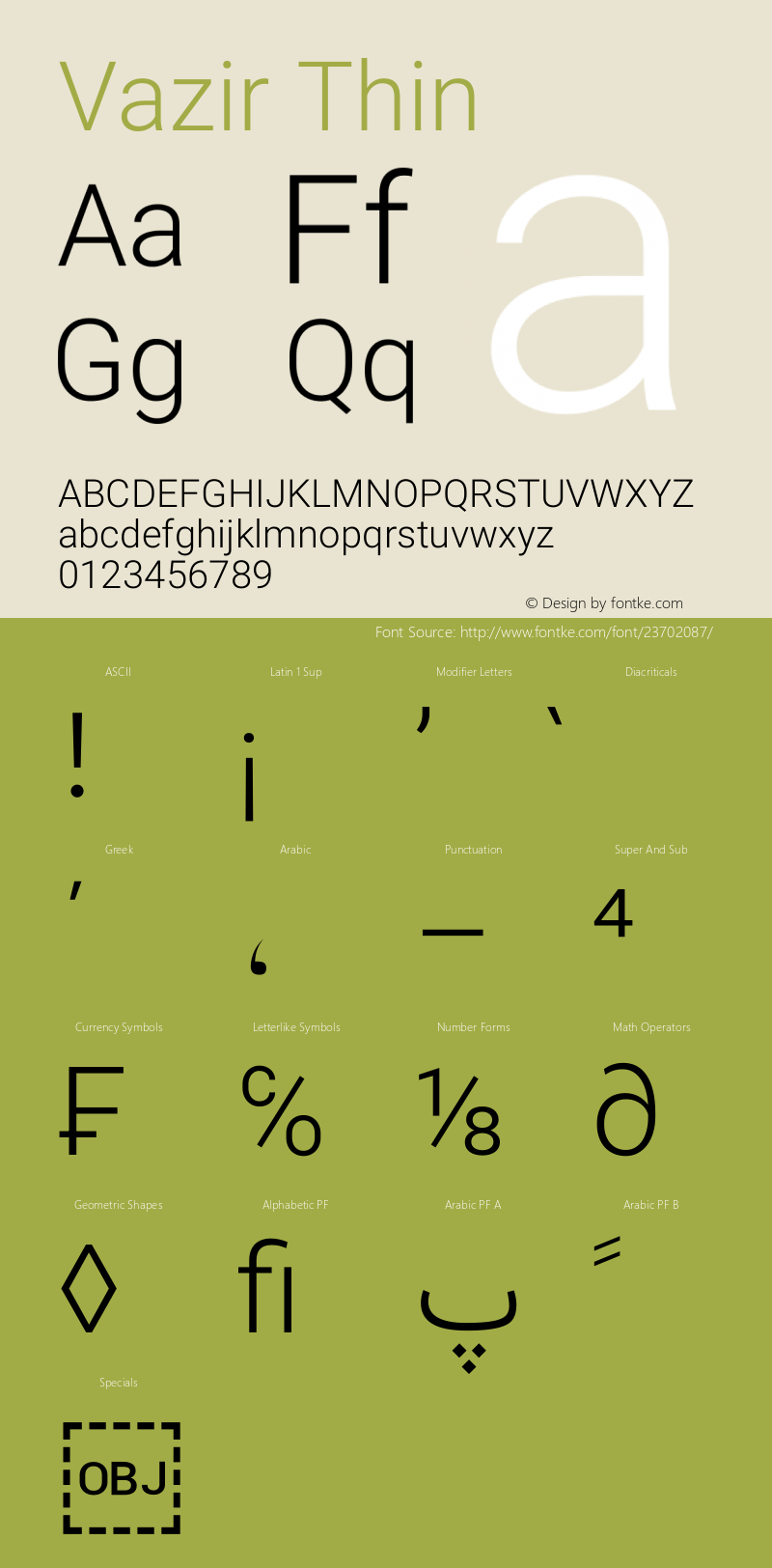 Vazir Thin Version 14.0.0 Font Sample