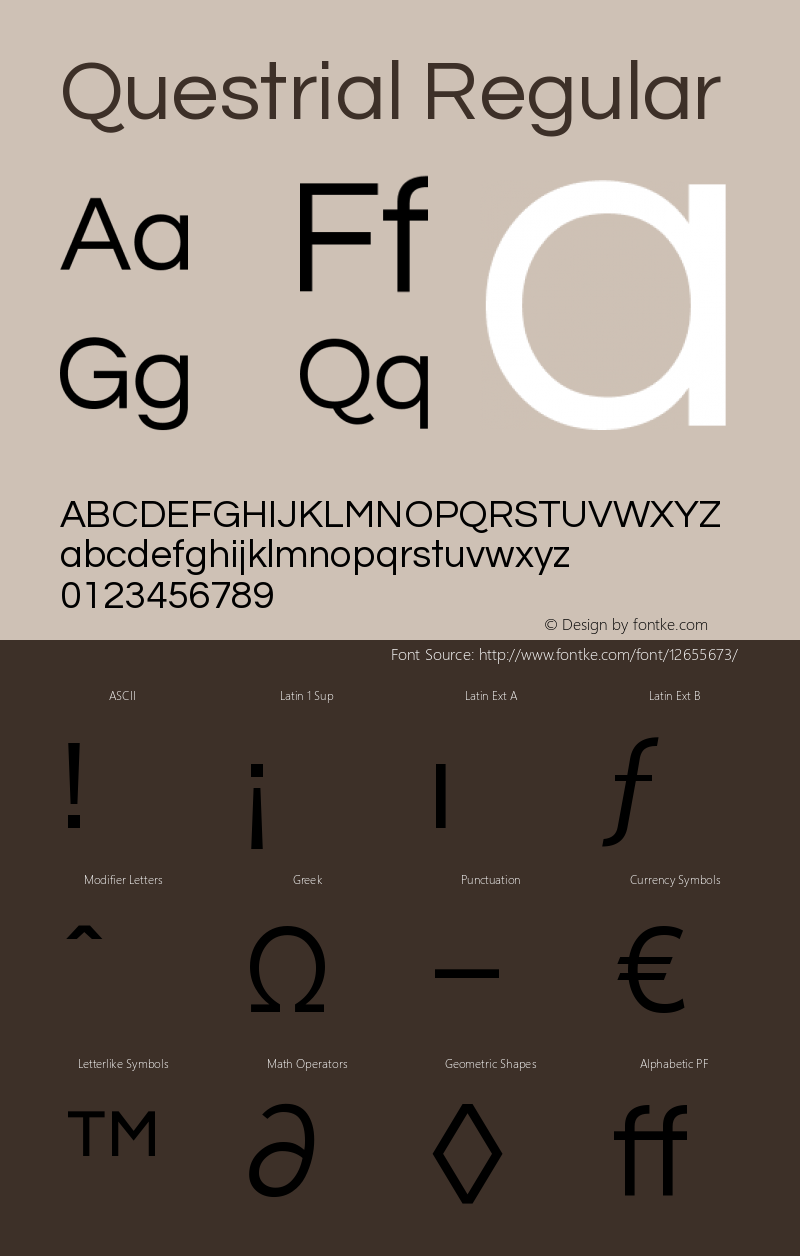 Questrial Regular Version 1.002 Font Sample