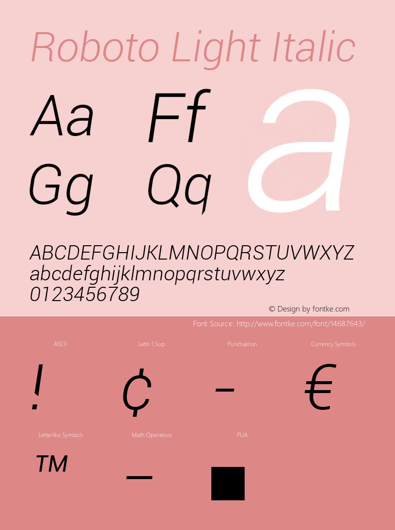 Roboto Light Italic Version 1.00000; 2011 Font Sample