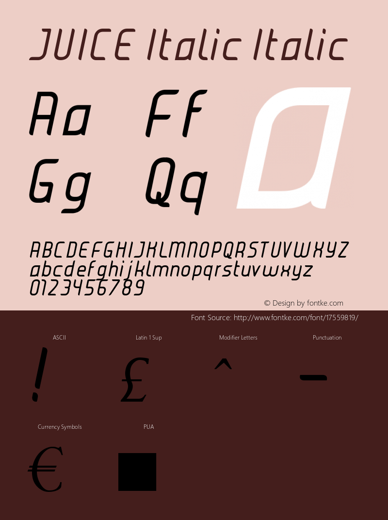 JUICE Italic Italic Version 1.00 December 24, 2008, initial release Font Sample