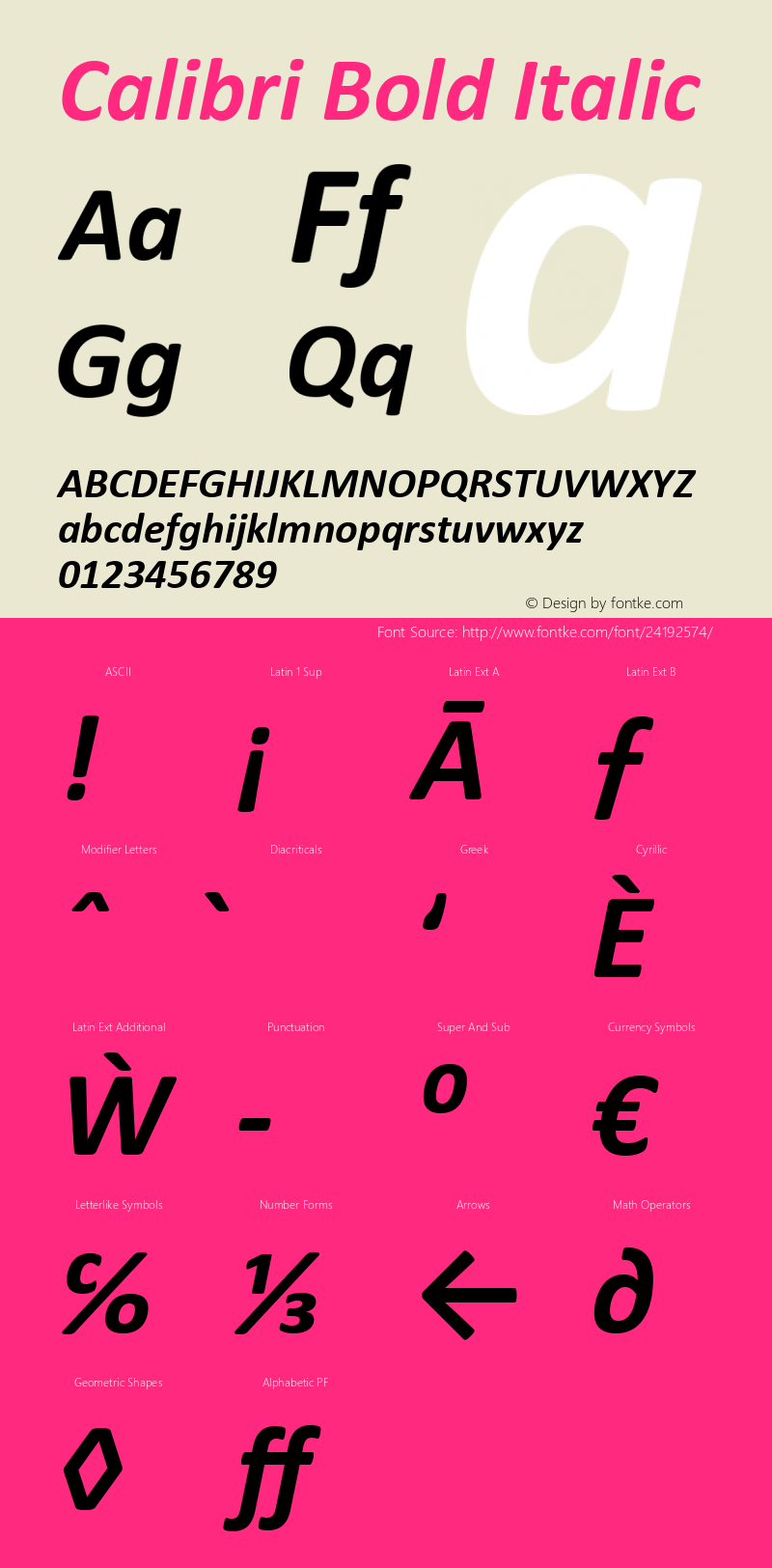 Calibri Bold Italic Version 1.00 Font Sample