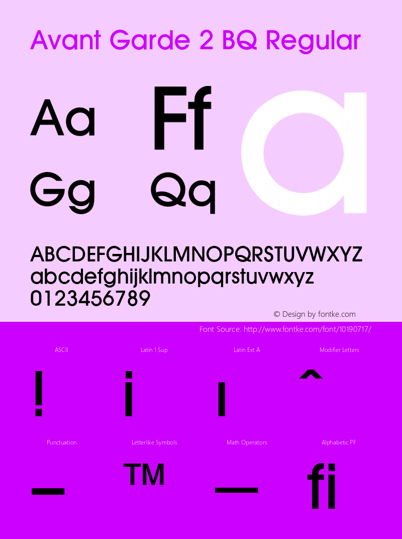 Avant Garde 2 BQ Regular 001.000 Font Sample