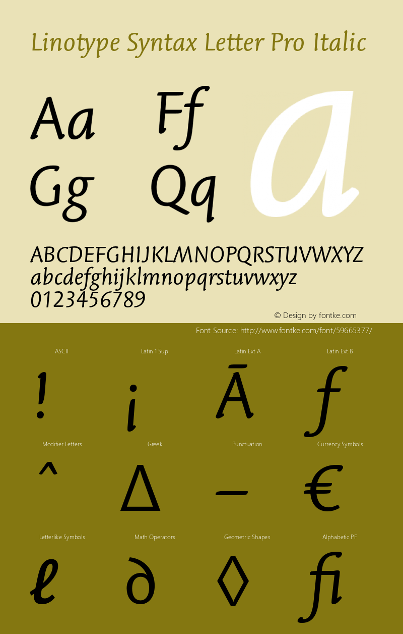LinotypeSyntaxLttrPro-It Version 1.00 Font Sample