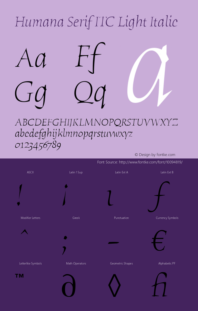 Humana Serif ITC Light Italic Version 2.0 Font Sample