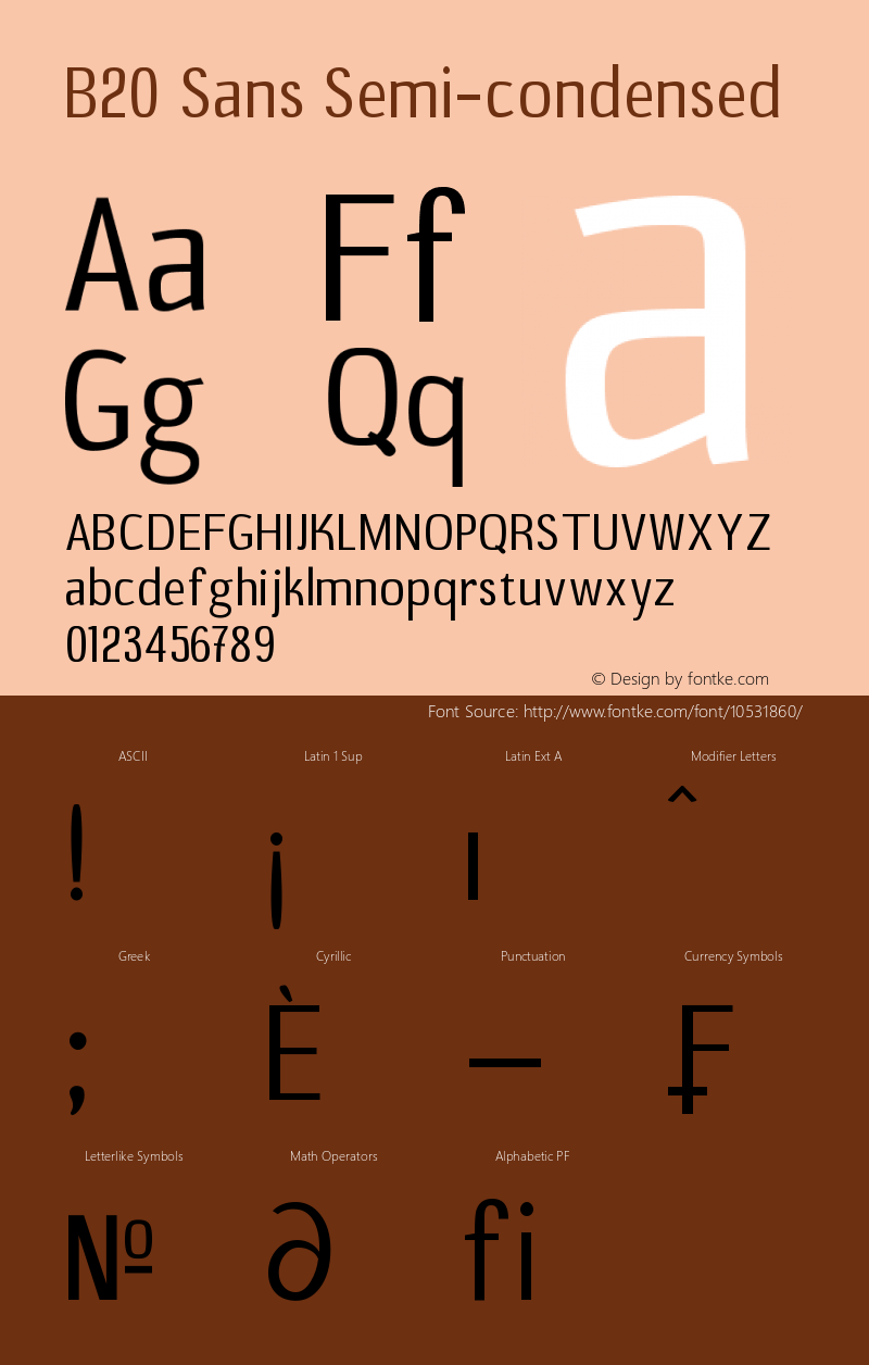 B20 Sans Semi-condensed Version 1.00 October 8, 2013, initial release Font Sample